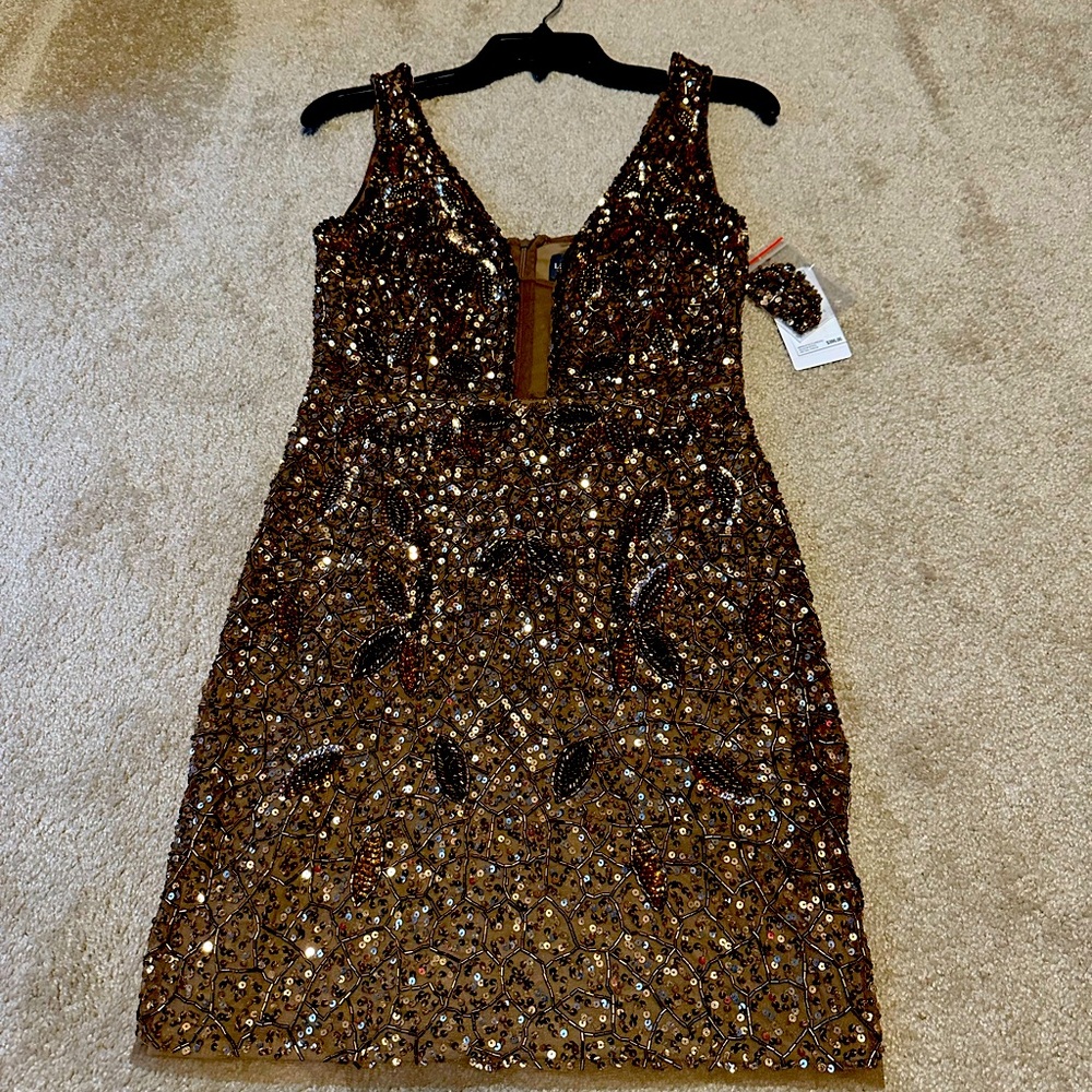 Liv Foster antique copper sequin plunge dress - Picture 3 of 5